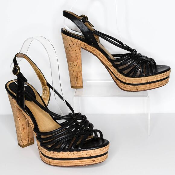 Frye Shoes - Frye Women's High Heels Strappy Cork READ Black Tan Size 8.5 M | AR